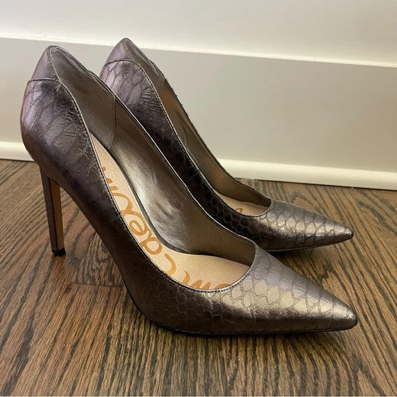Sam Edelman Dea Snake print metallic leather heels size 7.5 - Picture 1 of 7